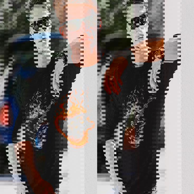 Guitarras Dibujo Guitarrista Ardiente Guitarra Guitarra Eléctrica Camiseta de manga larga Regalos para él