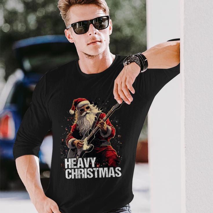 Heavy Christmas Santa Claus Guitar Langarmshirts Geschenke für Ihn