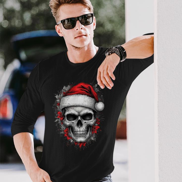 Heavy Xmas Skull With Santa Hat Ugly Hohoho Ho Langarmshirts Geschenke für Ihn