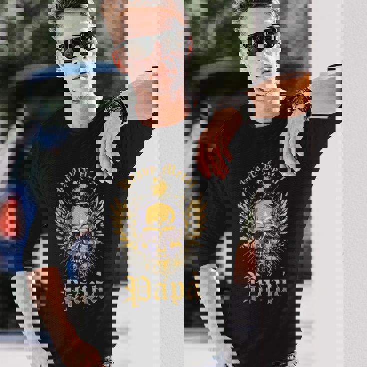 Hombre Heavy Metal Papa Cabeza De Esqueleto De Metal Death Metal Camiseta  de manga larga Regaloses