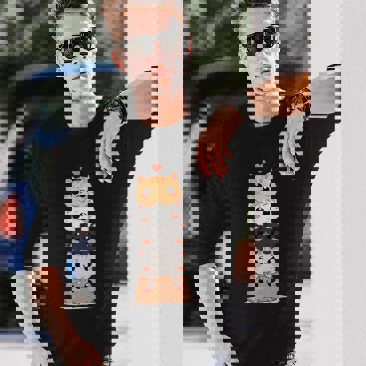 Lindos Gatos Niños Y Gatitos Amante De Los Gatos Anime Y Kawaii Gato Camiseta de manga larga Regalos para él