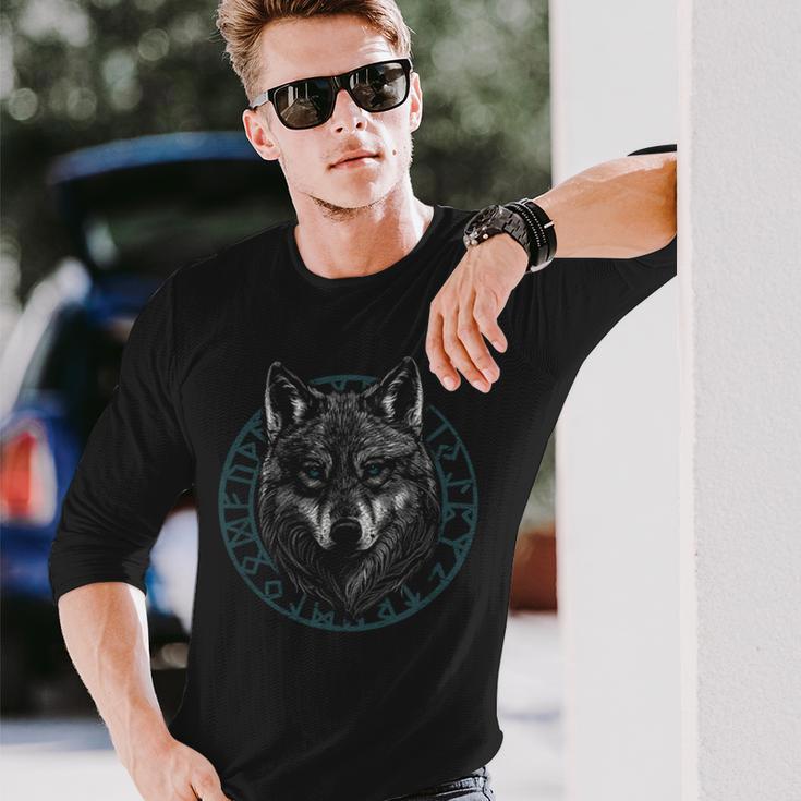 Lobo Ojos Azules Iconosikingos Camiseta de manga larga Regalos para él