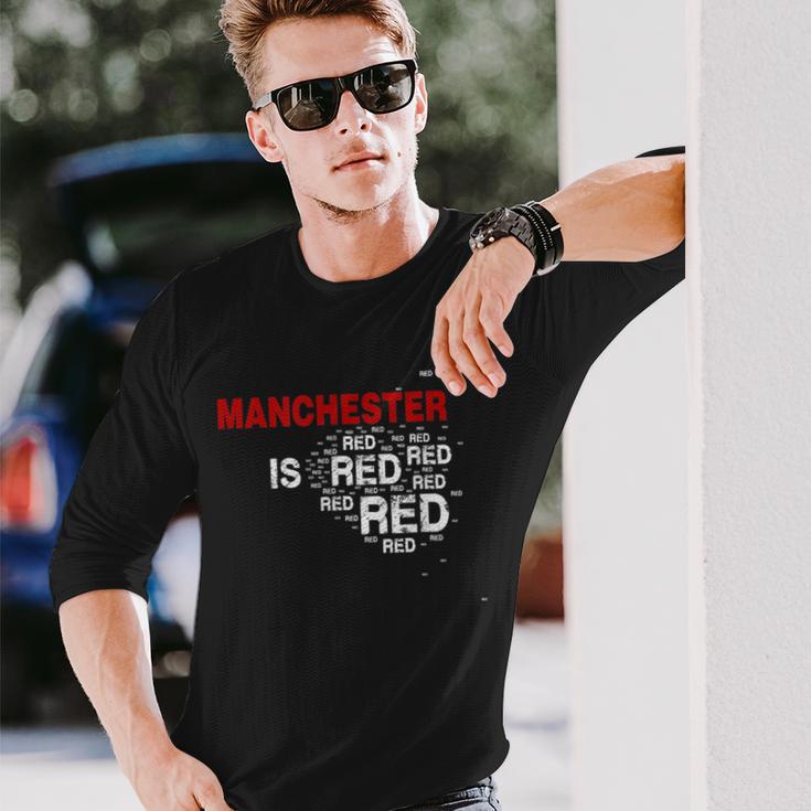 Manchester Is Red United Football Fans Slogan Langarmshirts Geschenke für Ihn