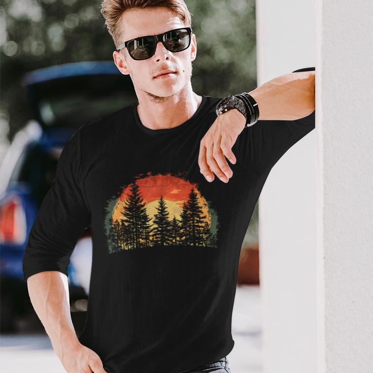 Outdoor Tree Nature Lovers Sunset Retro Forest Langarmshirts Geschenke für Ihn