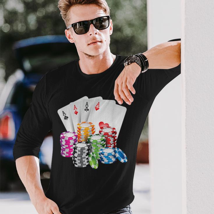 Poker Gambling Game Cards Chips Casino Poker Langarmshirts Geschenke für Ihn