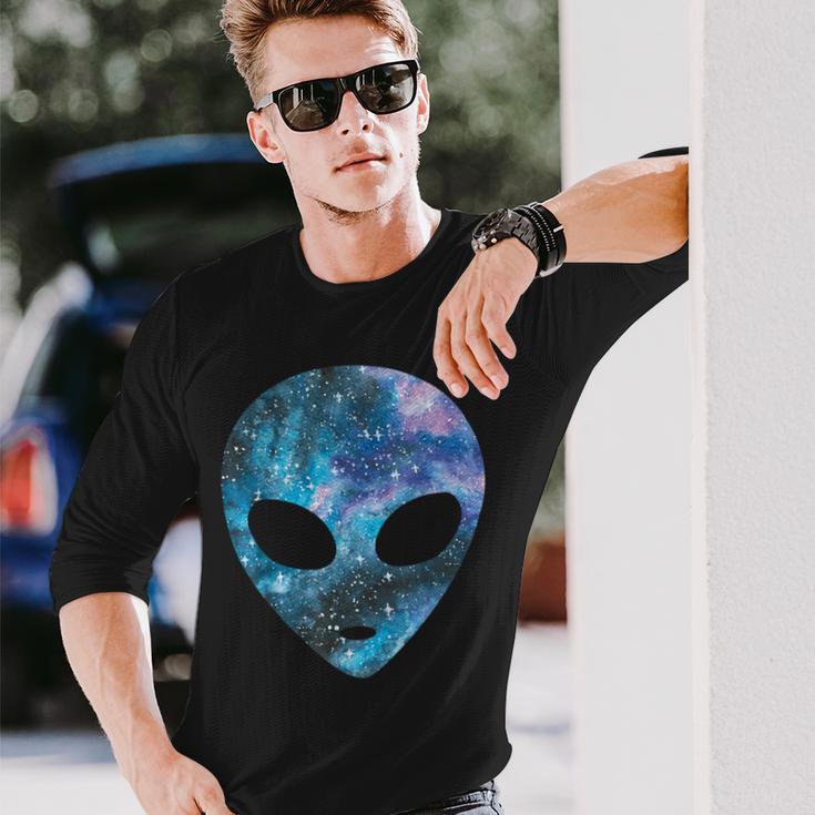 Psychedelic Alien Head Cosmic Galaxy Trippy Outer Space Langarmshirts Geschenke für Ihn