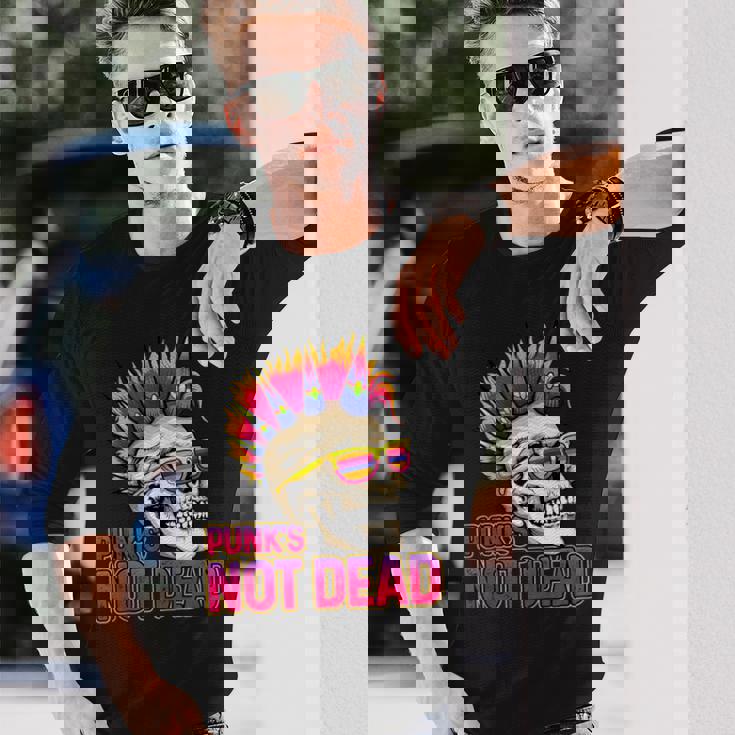 Punk's Not Dead Rock Retro Rocker Skull Punk Rock Sin Mangas Camiseta de manga larga Regalos para él