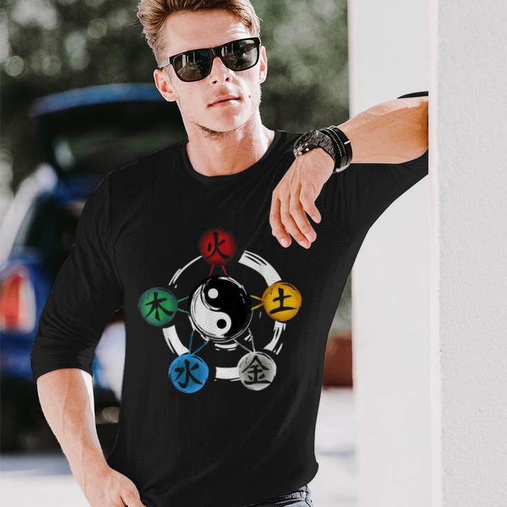 Qigong Five Elements Tai Chi Meditation Ying & Yang Langarmshirts Geschenke für Ihn