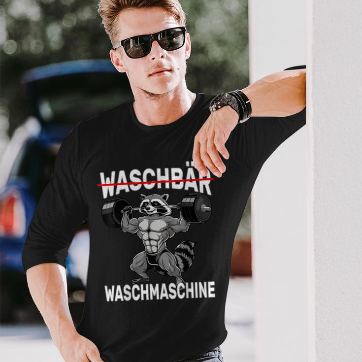 Raccoon Washing Machine Bodybuilding Fitness Gym Langarmshirts Geschenke für Ihn