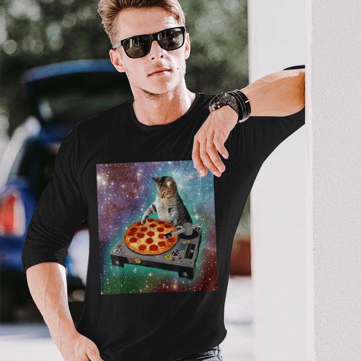 Space Galaxy Universe Cat Pizza Dj Cute Cosmic Langarmshirts Geschenke für Ihn