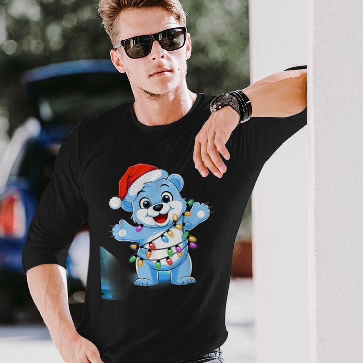 Süßer Weißer Bär In Weihnachtsmannmütze Mit Weihnachtslichtern Langarmshirts Geschenke für Ihn