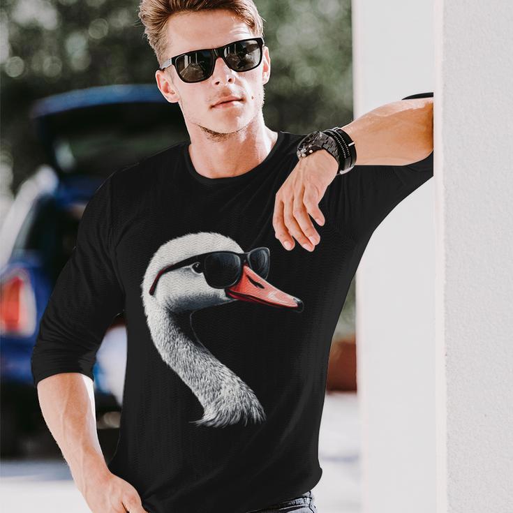 Swan Bird Graphic Animal Illustration Sunglasses Swan Langarmshirts Geschenke für Ihn