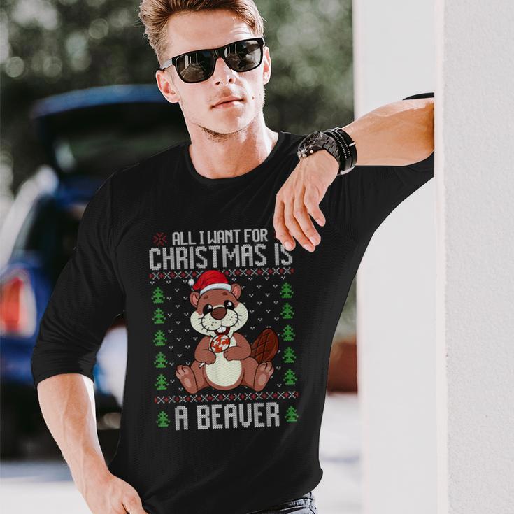 Ugly Xmas Sweater Christmas Beavers Lover Langarmshirts Geschenke für Ihn