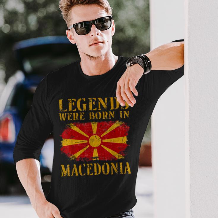 Vintage Macedonian Flag S Langarmshirts Geschenke für Ihn