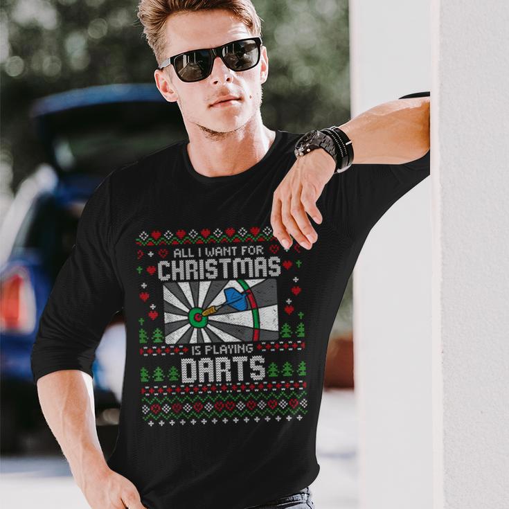 All I Want For Christmas Is Playing Darts Ugly Xmas Sweater Langarmshirts Geschenke für Ihn