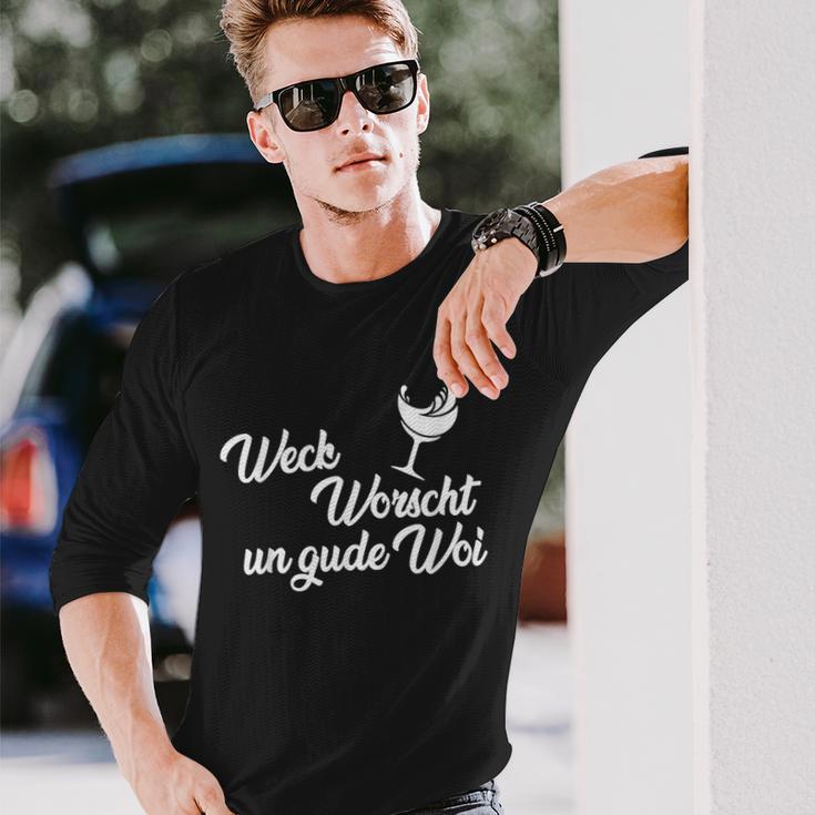 Weck Worscht Un Gude Woi Hessen Pfalz Saying Dialect Langarmshirts Geschenke für Ihn