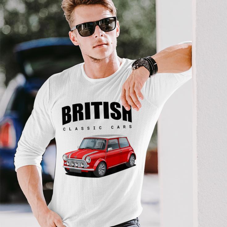 British Classic Car Red Mini Sports Car Gray Langarmshirts Geschenke für Ihn