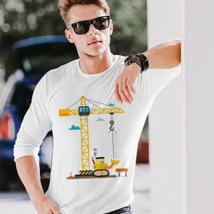 Children's 2Nd Birthday Boys With Crane And Digger Construction Site Langarmshirts Geschenke für Ihn