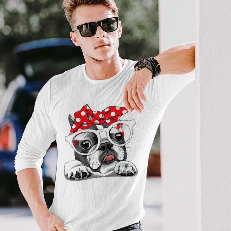 French Bulldog In Headband & Glasses Langarmshirts Geschenke für Ihn