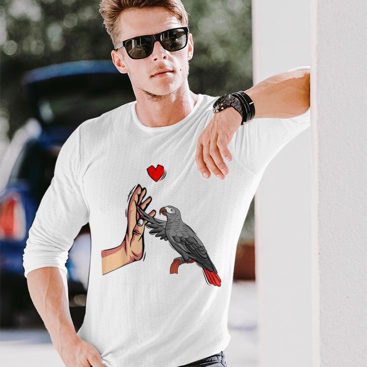 Grey Parrot Love Parrot Heart Bird Langarmshirts Geschenke für Ihn