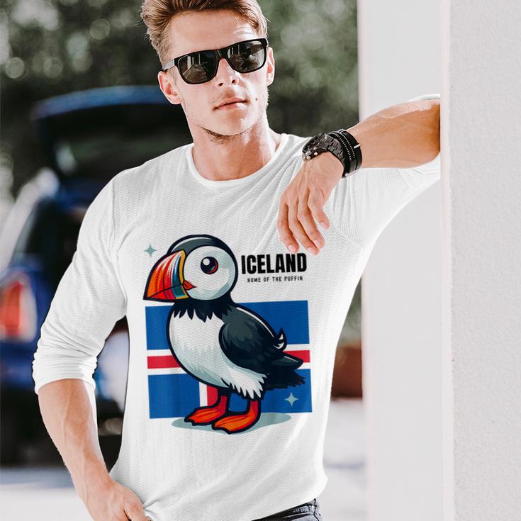 Iceland Iceland Flag Puffin Langarmshirts Geschenke für Ihn