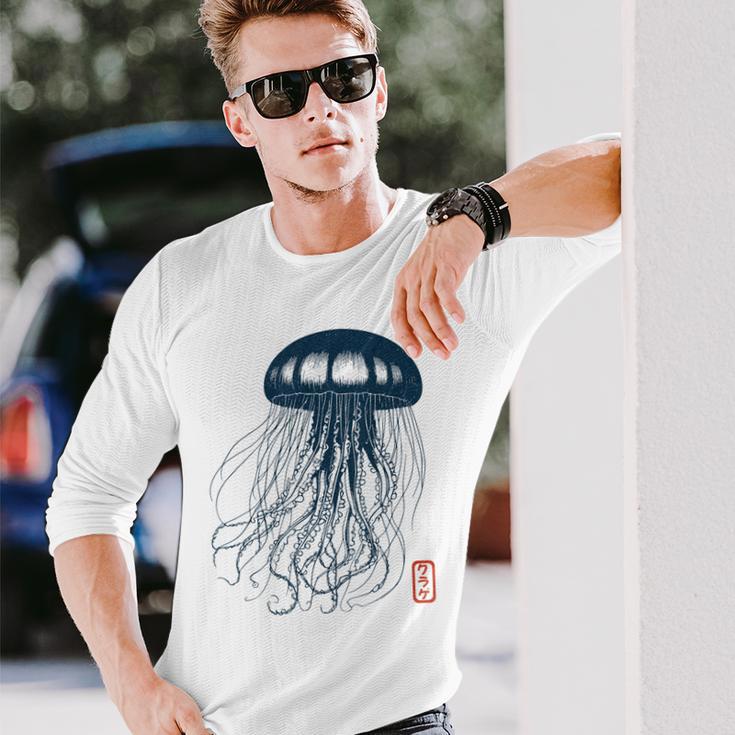 Japanese Aesthetic Asianintage Medusa Jellyfish Gray Langarmshirts Geschenke für Ihn