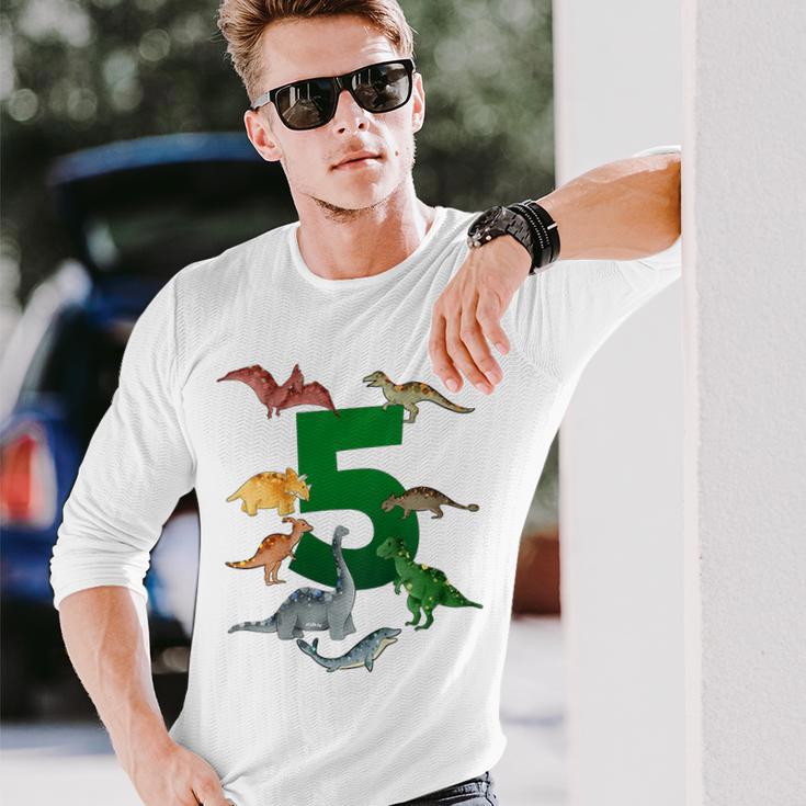 Kinder Geburtstags 5 Jahre Dinosaurier Dino 5 Geburtstag Langarmshirts Geschenke für Ihn