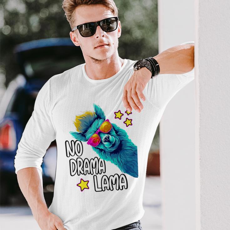 Lama No Drama With Sunglasses Cool Saying Alpaca Langarmshirts Geschenke für Ihn