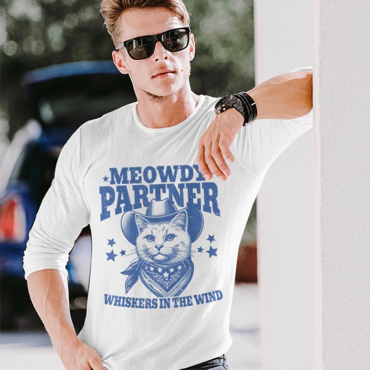 Meowdy Partner Cowboy Catintage Cat Langarmshirts Geschenke für Ihn