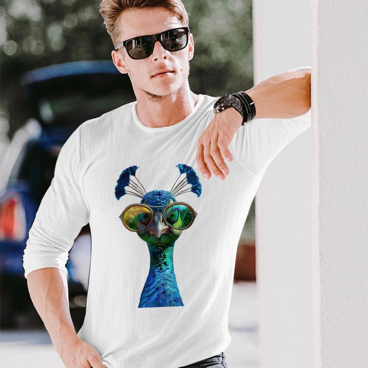 Pfau Motiv Blauer Pfau Pfauen Peacock Rad Pfauenrad Pfau Langarmshirts Geschenke für Ihn