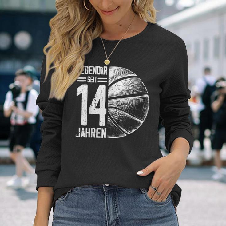 14Th Birthday Retro Basketball Player 14 Years Boy Boys Langarmshirts Geschenke für Sie