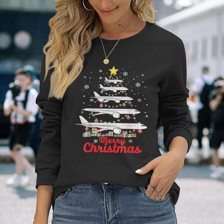 Aeroplane Christmas Tree Merry Christmas Most Likely Pilot Langarmshirts Geschenke für Sie