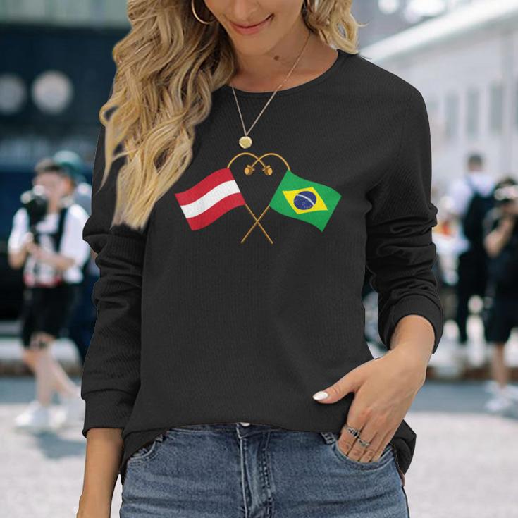 Austria Flag Brazilian Flag Austria Brazil Langarmshirts Geschenke für Sie