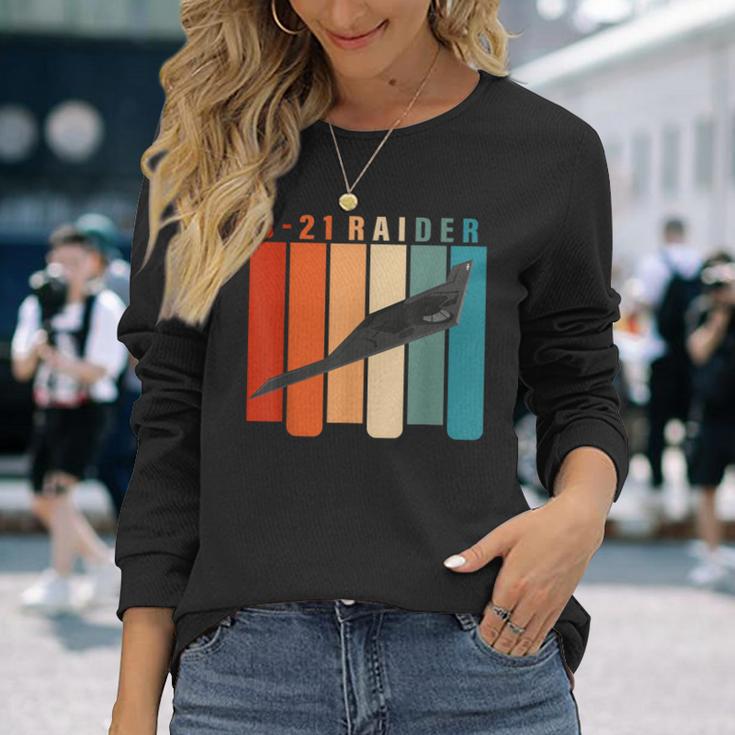 B-21 Raider Stealth Bomber Jet Avión Retrointage B21 Camiseta de manga larga Regalos para ella