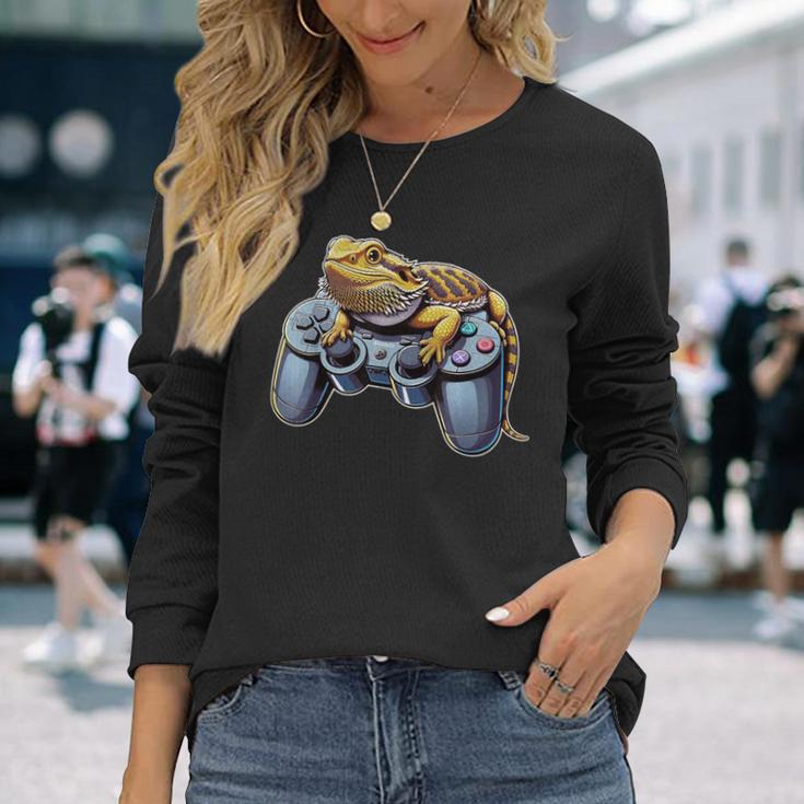 Bearded Dragons Playingideo Game Reptile Pagona Gamers Langarmshirts Geschenke für Sie