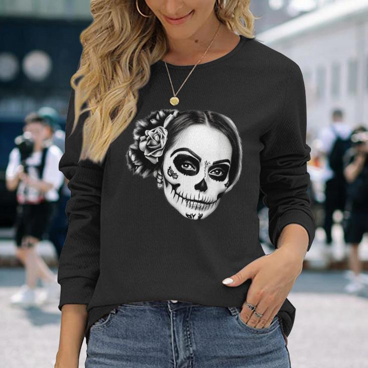 Beautiful La Catrina Santa Muerte Mexican Langarmshirts Geschenke für Sie