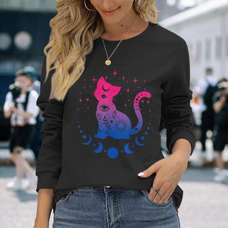 Bisexual Astrology Cat Colours Of Bi Pride Flag Langarmshirts Geschenke für Sie