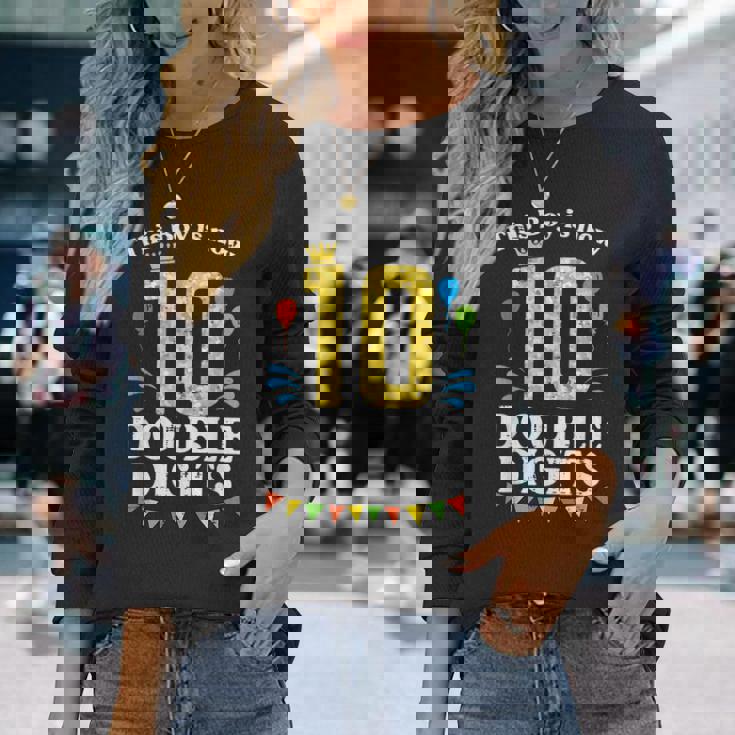 This Boy Is Now 10 Double Digits Crown 10Th Birthday Fiesta Long Sleeve T-Shirt Gifts for Her