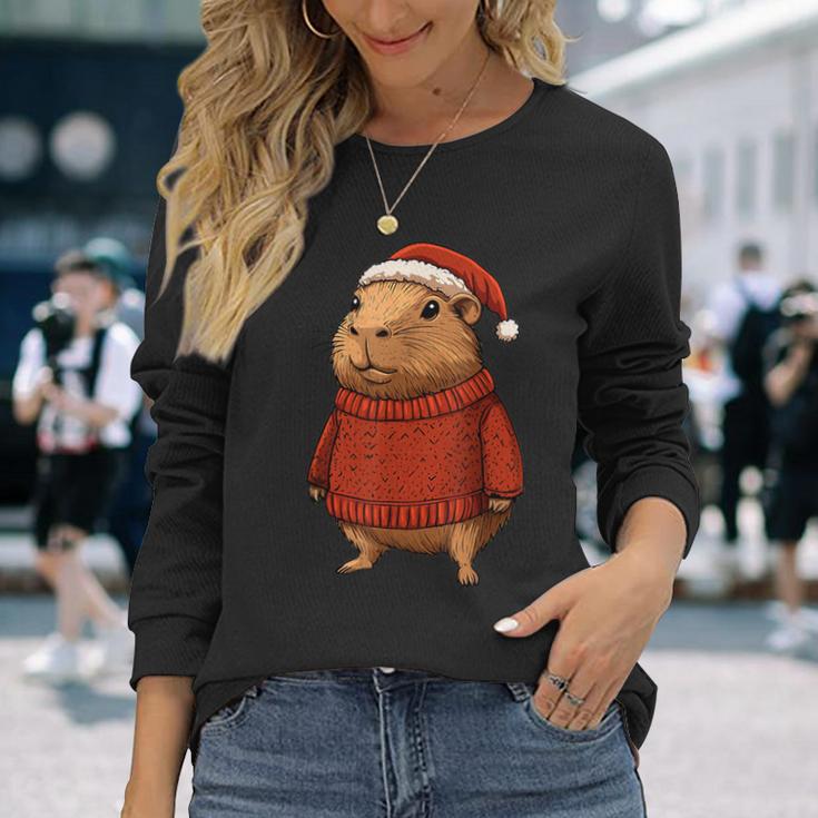 Capybara Ugly Sweater Santa Hat Christmas Langarmshirts Geschenke für Sie