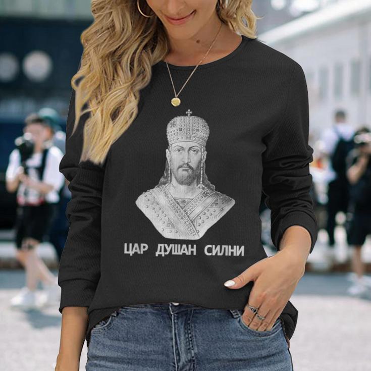 Car Dusan Silni King Of Serbia Srbija Tsar Emperor King Langarmshirts Geschenke für Sie