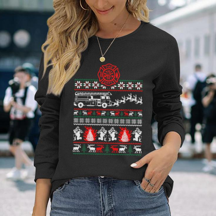 Christmas Fireman Fire Brigade Ugly Christmas Langarmshirts Geschenke für Sie