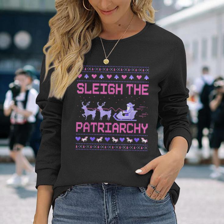 Christmas Sleigh The Patriarchy Feminist Feminism Deer Xmas Langarmshirts Geschenke für Sie