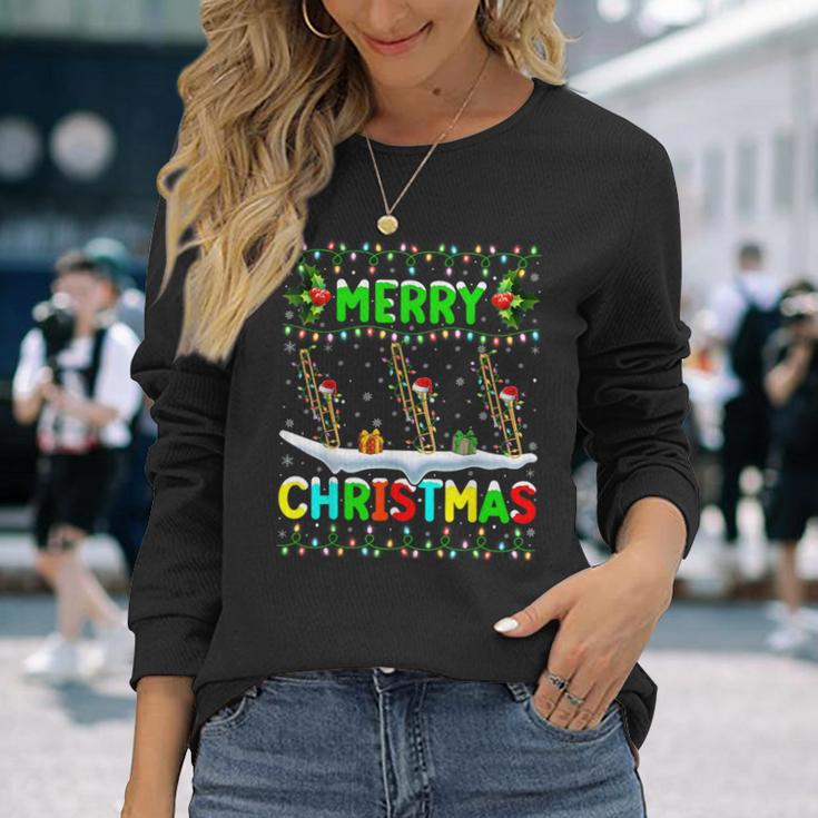 Christmas Trombone Lighting Santa Hat Merry Christmas Trombone Langarmshirts Geschenke für Sie