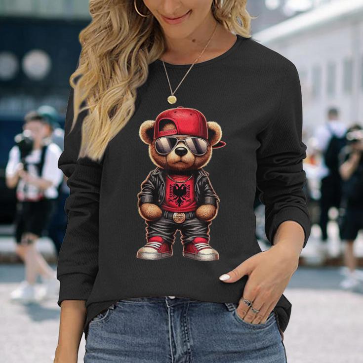 Cool Albanian Teddy Bear Albania Flag Outfit Street Langarmshirts Geschenke für Sie