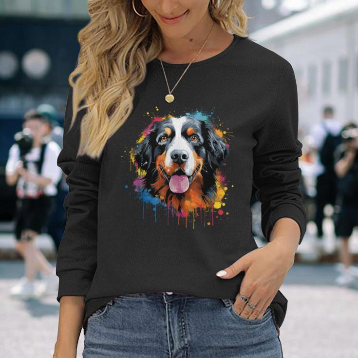 Cute Bernese Mountain Dog On Painted Bernese Mountain Dog Langarmshirts Geschenke für Sie