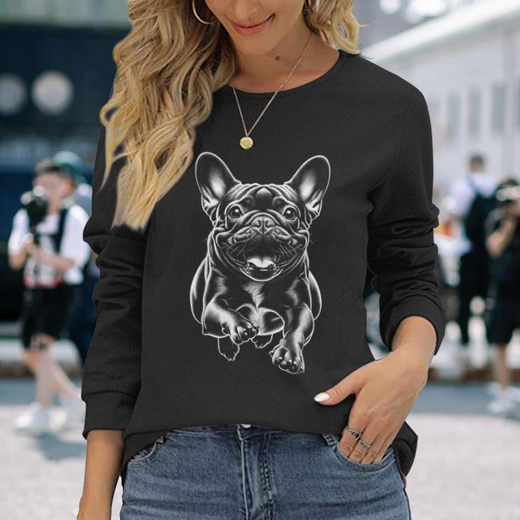 Cute French Bulldog In Run As Cool Portrait Langarmshirts Geschenke für Sie