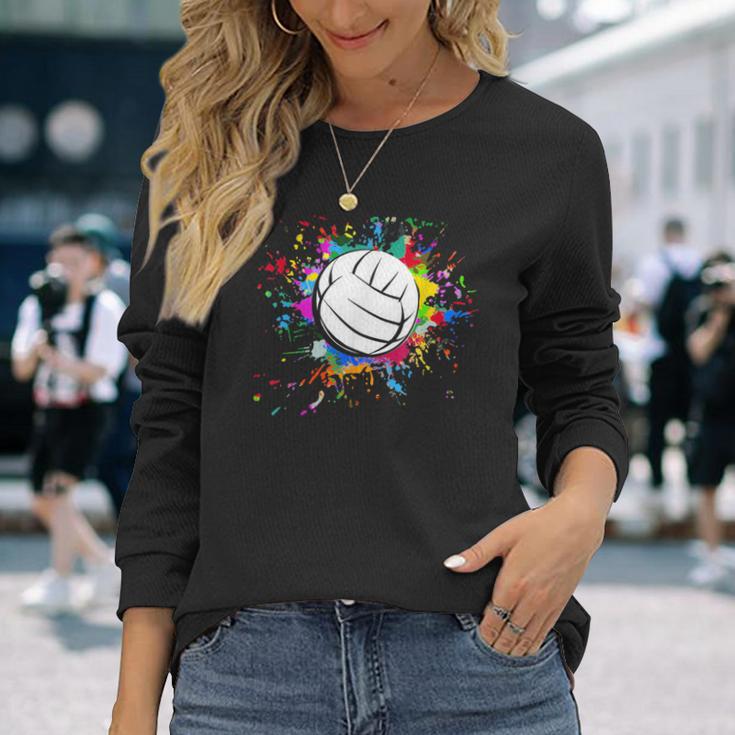 Cuteolleyball Ball Watercolor Colorful Paint Splash Langarmshirts Geschenke für Sie