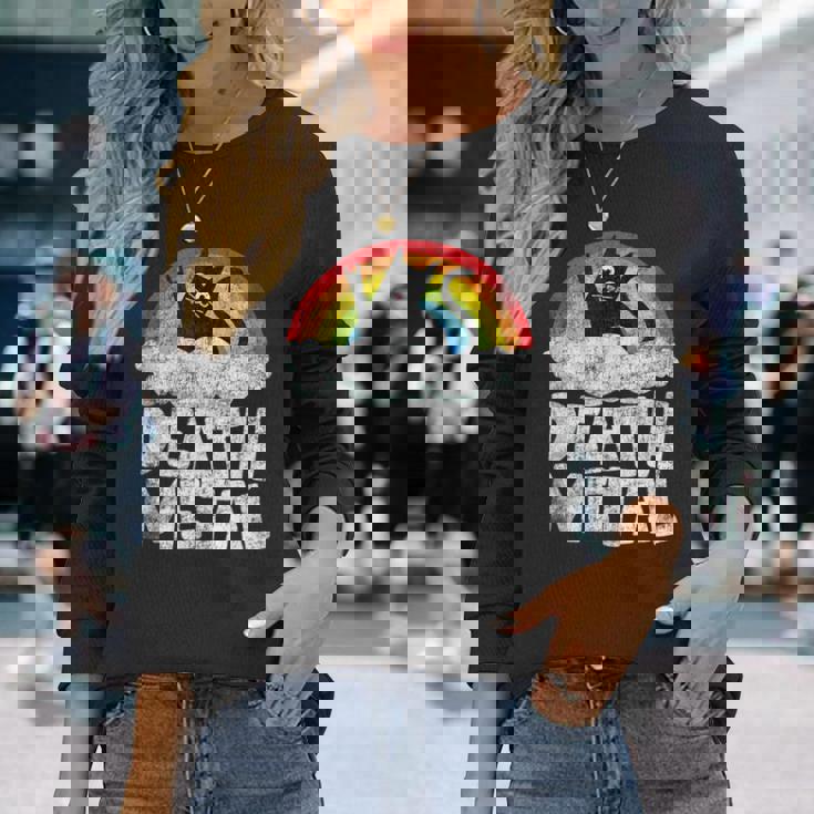 Death Metal Gato Retro Arco Iris Metalfan Heavy Metal Sin Mangas Camiseta de manga larga Regalos para ella