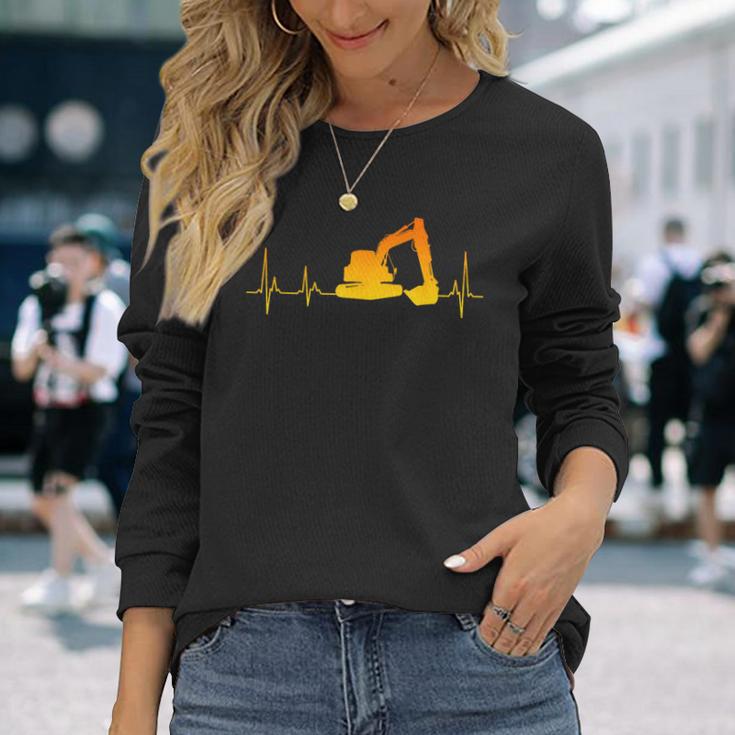 Digger Driver Digger Driver Heartbeat Ecg Heart Rate Langarmshirts Geschenke für Sie