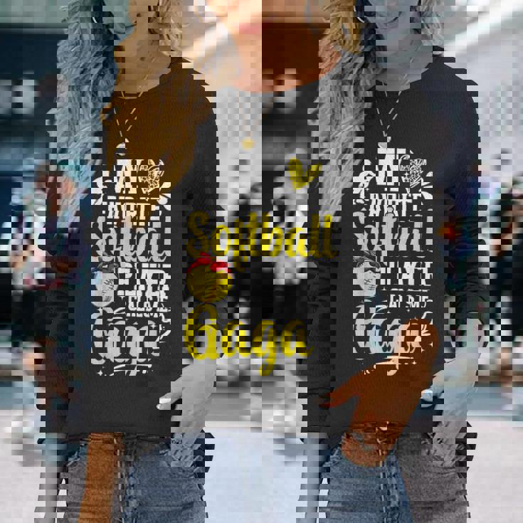 My Favorite Softball Player Calls Me Gaga Softball Gaga Long Sleeve T-Shirt Gifts for Her